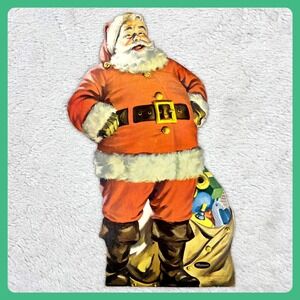 1950s Whitman Vintage Santa Claus Sign 13" Cardboard Die Cut Christmas MCM USA